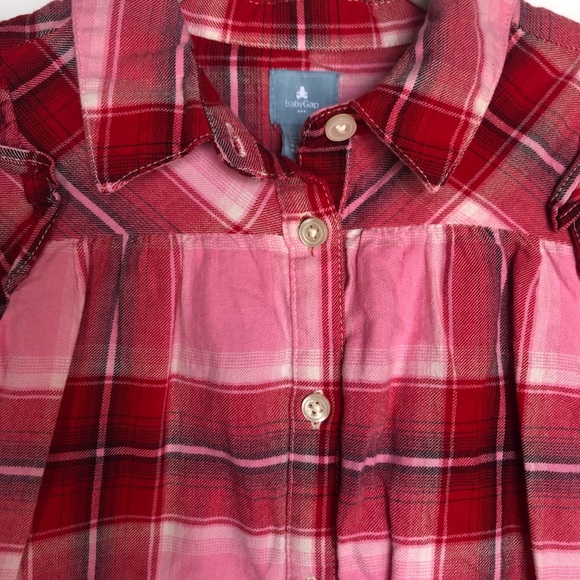 Gap Baby Red & Pink Plaid Button Down Baby Girl Dress 18-24 Mos - Picture 3 of 5